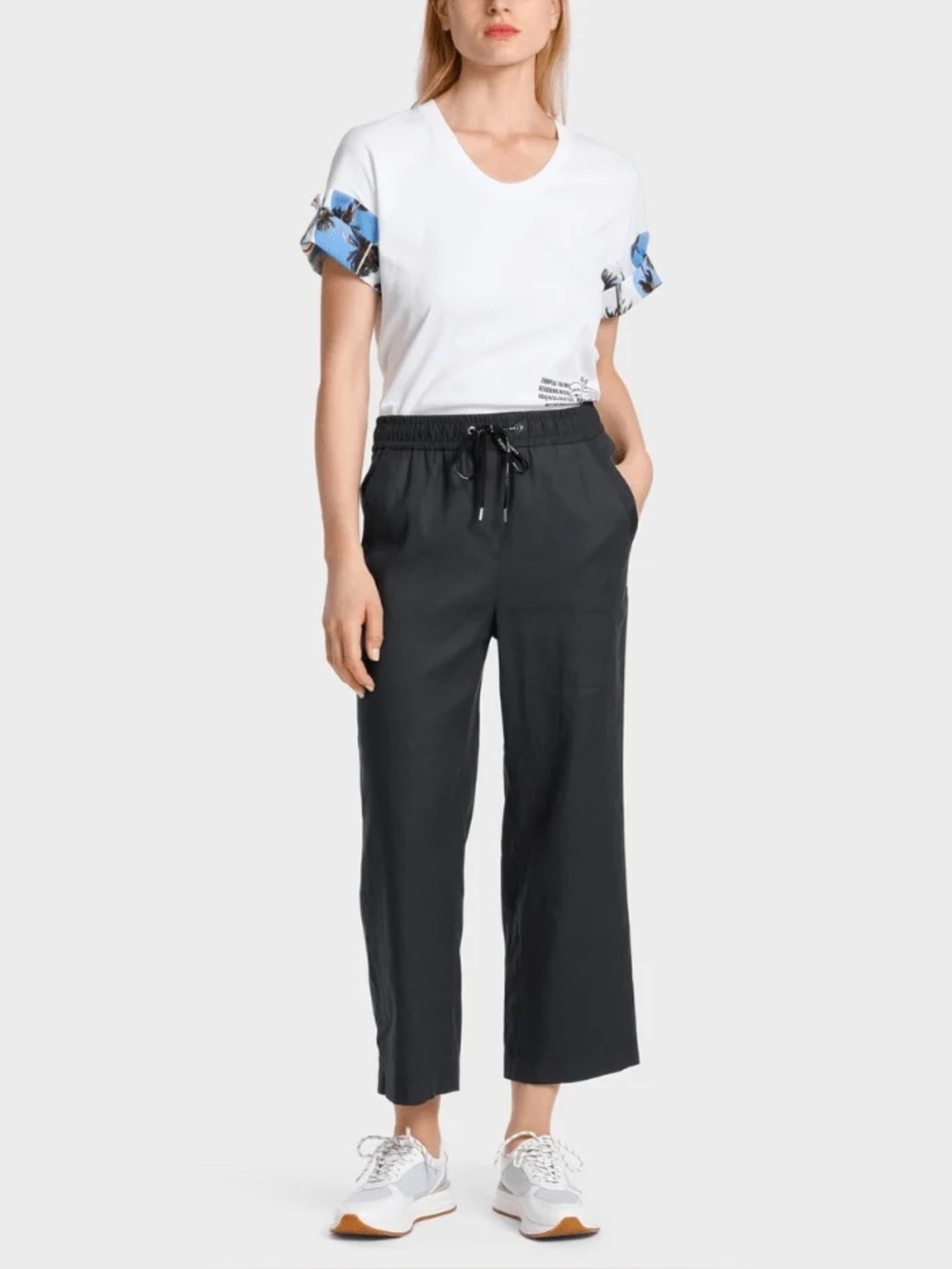 MARC CAIN - WUSU Linen Trouser in midnight Blue (Washed/faded black). Size 6
